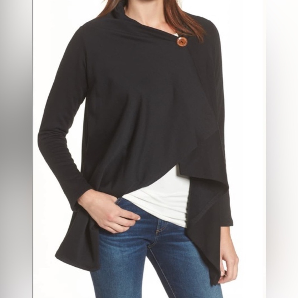 Bobeau Charcoal Open Front Cardigan